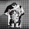 Cartoon Animal Children's T-Shirt Cute Cat Pattern Printed Tees Casual Loose Short Sleeve T-shirts Clothing Tops Summer