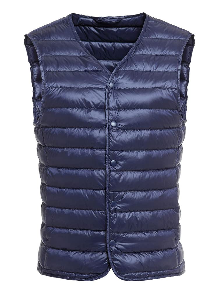 DUZTELYI Collarless Down Ultralight Inner Lightweight and Includes Compact Storage DU520 Men's Vest, Vest, Warm, Bag, (3XL, Navy)