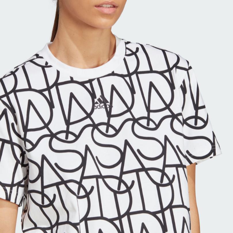 Adidas Allover Grafik Boyfriend T-Shirt Damen Tops Schwarz IC5710