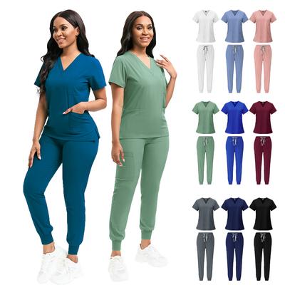 Nurse's Jogging Suit V-neck Casual Pants Sets Hospital Pet Clinic Beauty Salon Work Clothes 2 Piece Suit