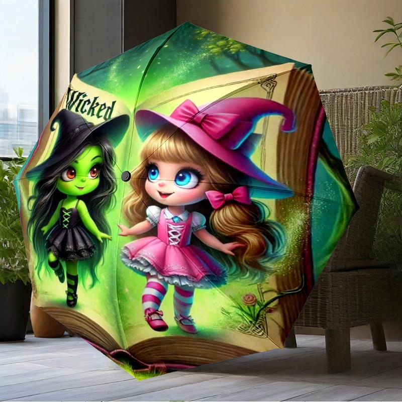 Magic Witch And Friendship Umbrella Folding Umbrella, Automatic Umbrella 8-Frame for Travel, Camping Use Gift for Halloween Christmas