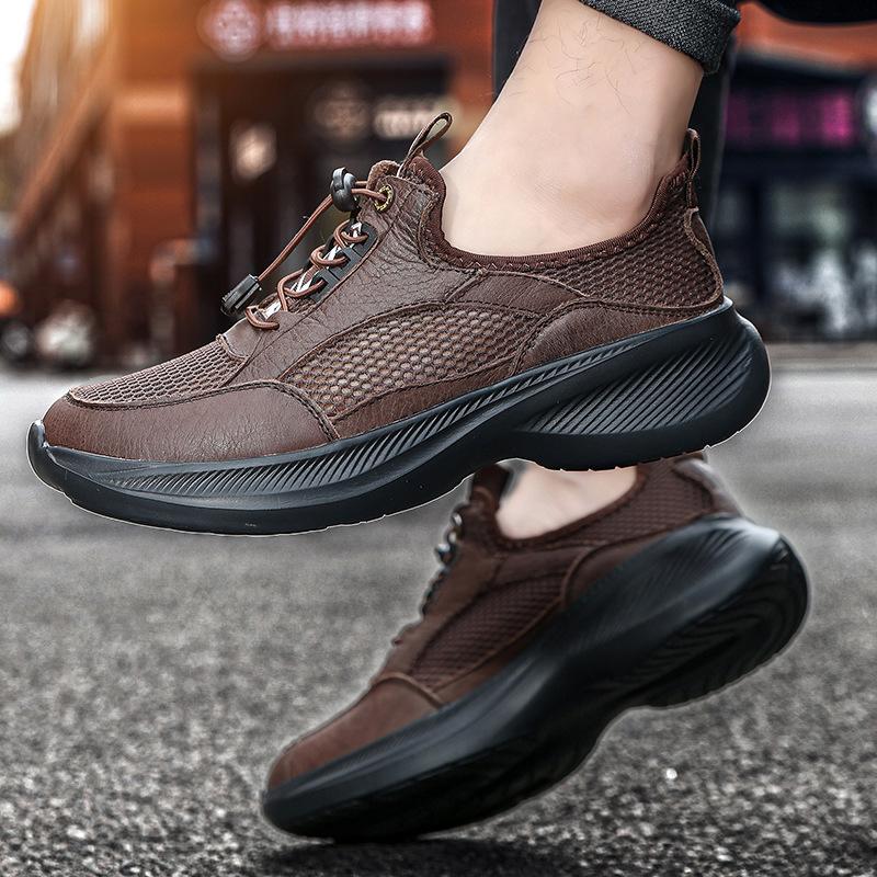 Spring and summer fashion one-pedal casual hollow men's shoes leather elastic band trendy shoes outdoor breathable men's shoes