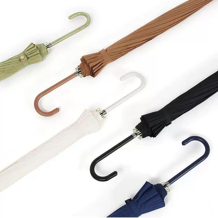 Japanese-Style Minimalist 16K Straight Umbrella with Long Handle, Simple and Stylish Solid Color Leather Handle, Customizable with Printed Logo