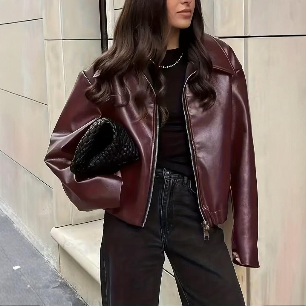 Women S Short Loose Moto Pu Leather Jacket Spring Autumn Fashion Coat