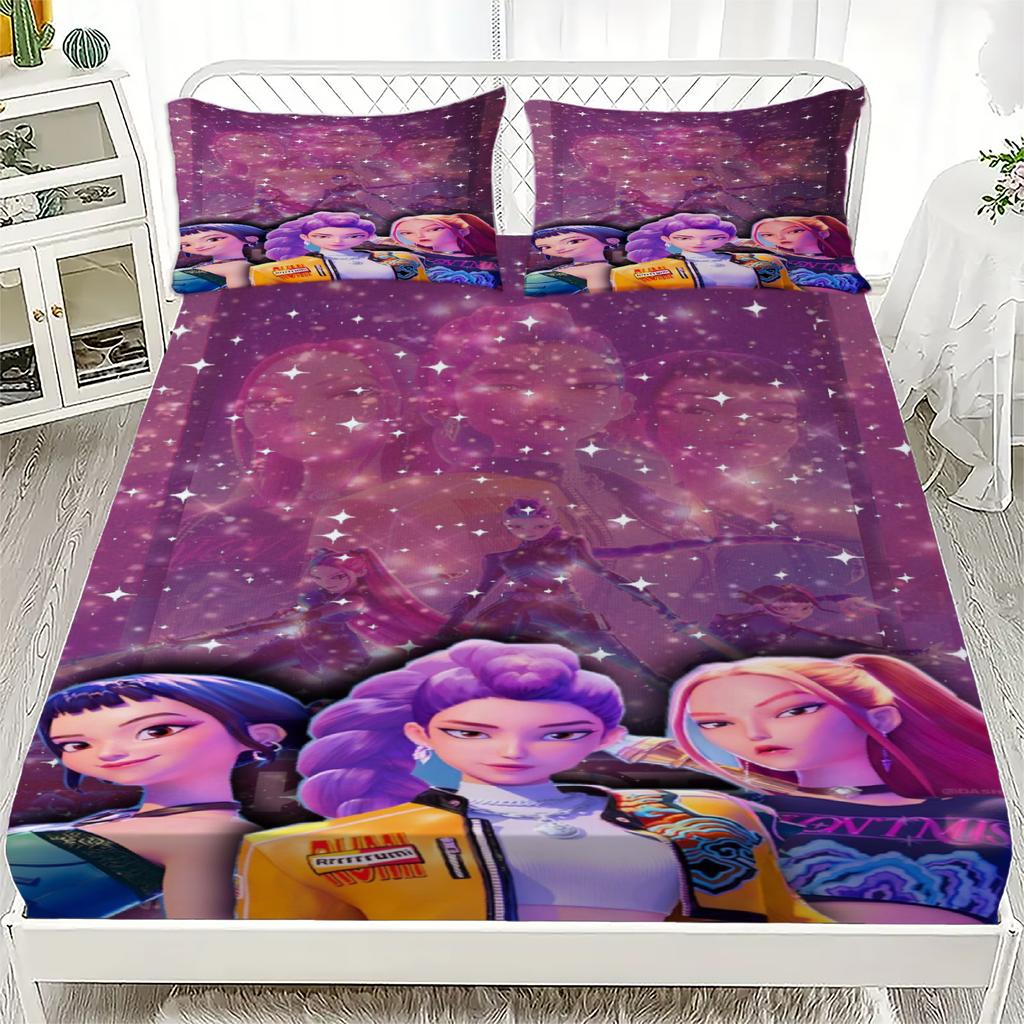 K-Pop D-Demon Hunters Fitted Sheet from Personalized  for Home Decor, Customized DIY Bed Cover Deep Pocket with 2Pillowcases