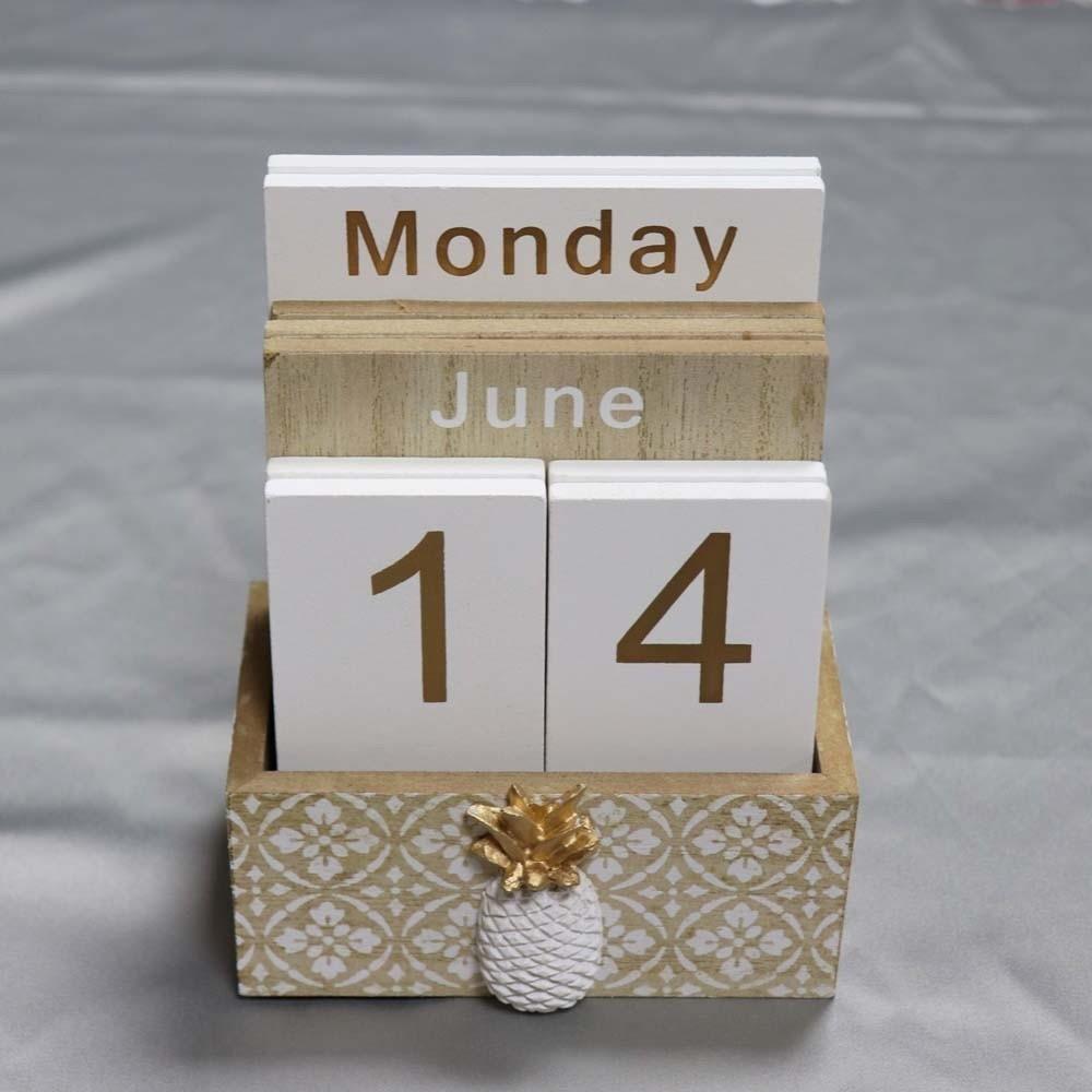 Cactus Wooden Perpetual Calendar Pineapple Date Display Ornament Desk Calendar Ornament  Study