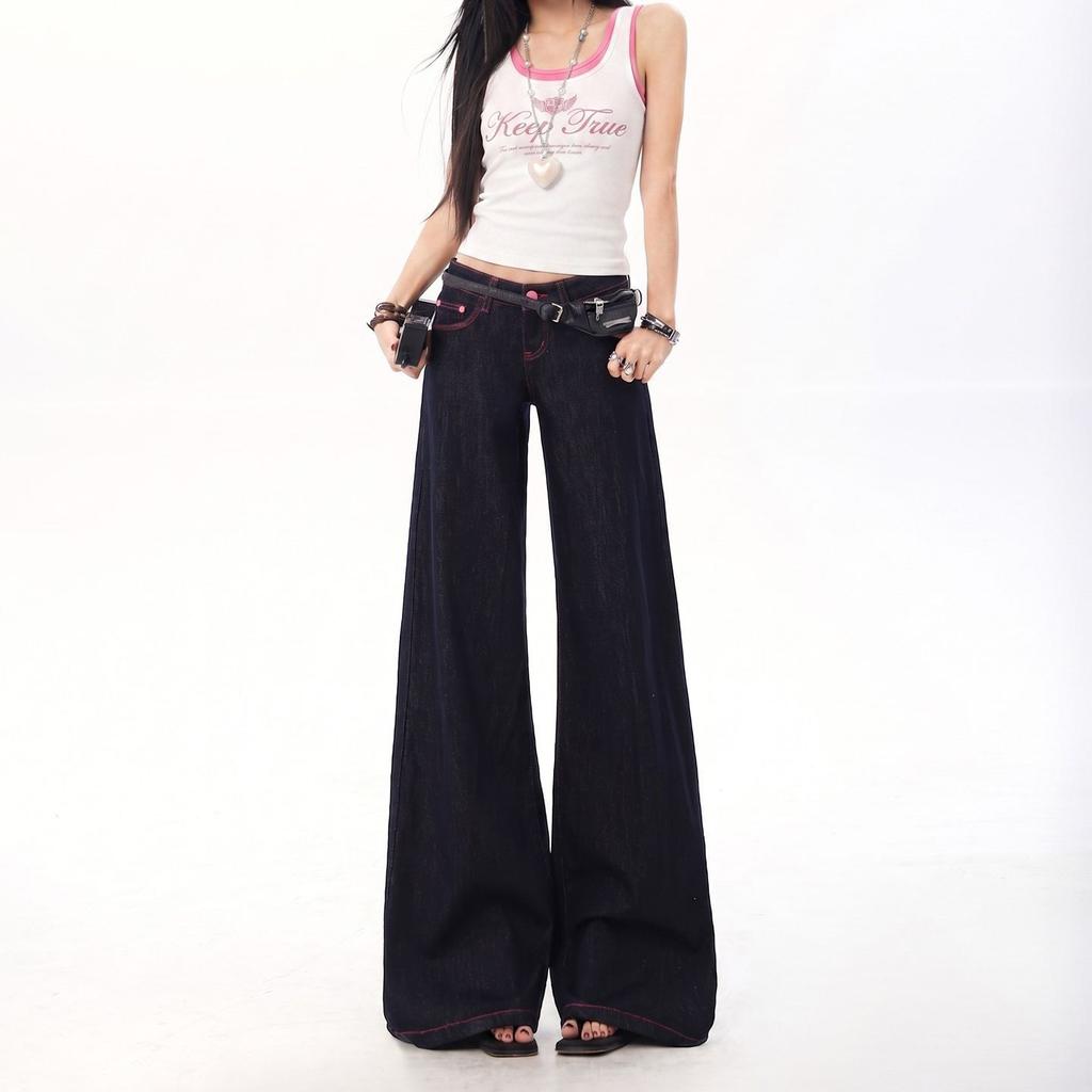 American retro Tencel wide-leg original cow jeans women's summer thin low-rise Spice Girl casual micro-pull pants