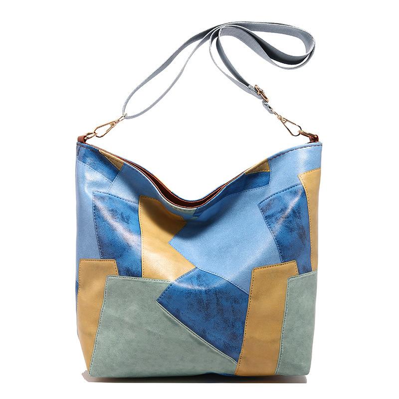 

Повсякденна сумка великої місткості контрастного кольору, ретро, ​​осінь 2024, нова проста іноземна текстурна сумка під пахву через плече синій
