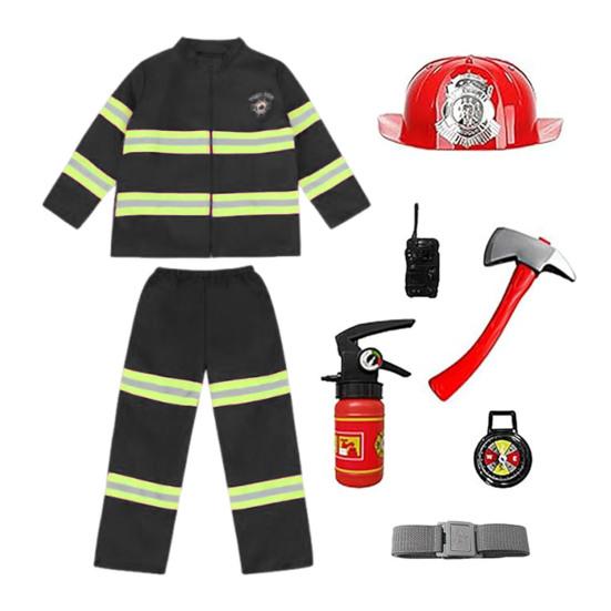 8 Pcs Kids Fireman Costume Set Firefighter Dress-Up Set with Extinguisher Birthday Party Role Play Pretend Gift for Toddler Boys Girls
