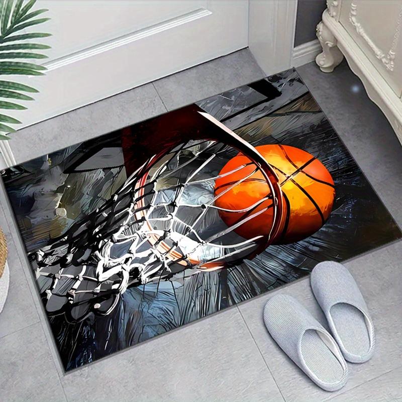 Crystal Velvet Basketball Printed Area Rug for Bedroom And Living Room Home Decoration, Non-Slip Mat for Bedside.