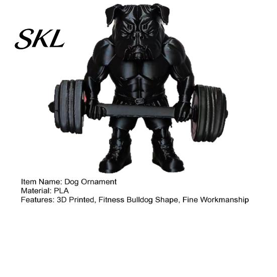 Animal Ornament 3D Printed Fitness Bulldog Figurine, Modern Muscular Barbell Dog Gym Decor Statue, Black Sculpture for Home Office Desk Muscle