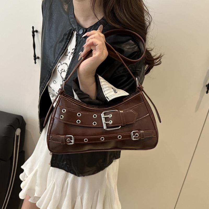 Trendy Cool And Spicy Girl Retro Motorcycle Underarm Bag For Women Casual Shopping Shoulder Bag Small Handbag