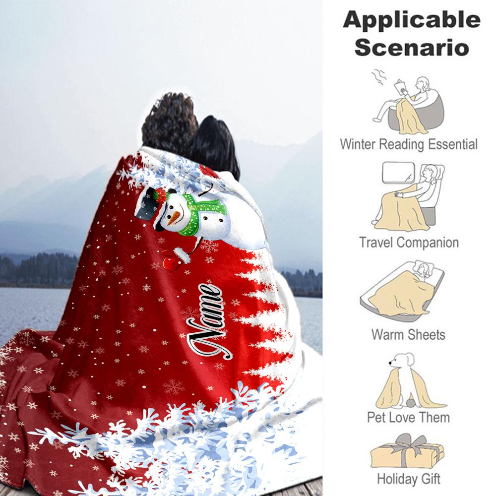 Christmas Snowman Snow Customize Text Blanket Multi-purpose Personalized Blanket Soft & Cozy Suitable for Home Decor Chair Couch Seaside All-Season Us