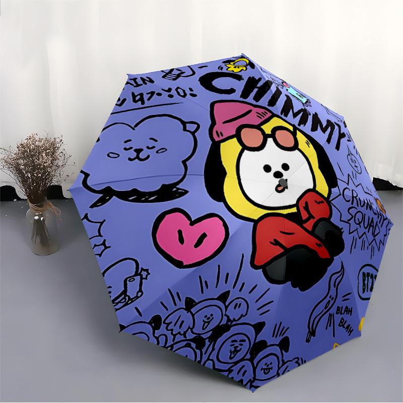 1pc Chimmy BT21 Character Automatic Folding Umbrella - Compact 8-Rib Design, Durable Plastic & Iron, Perfect Gift for Friends & Family, yy250923056