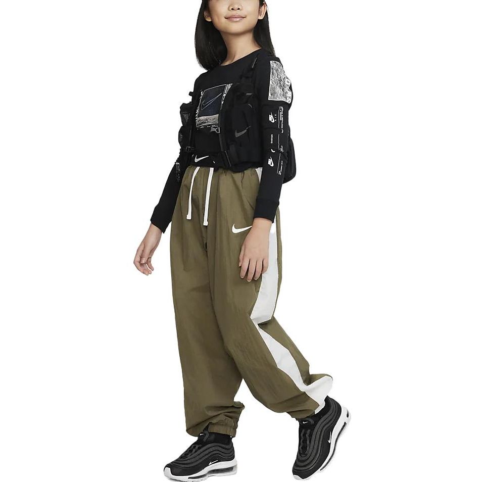 Nike Kids Knitted Sports Pants Color Block Drawstring Loose Kids pants Brown FB1269-222