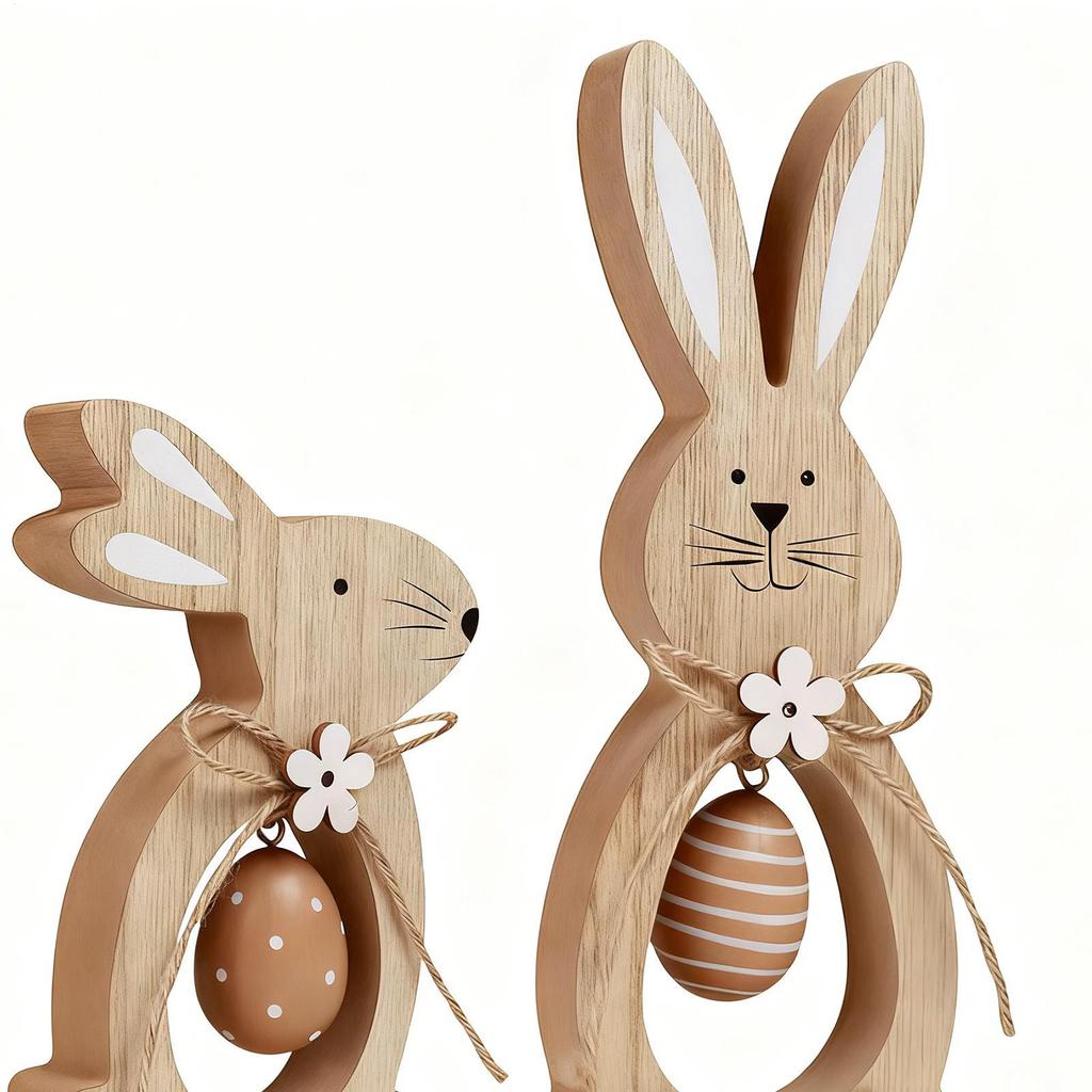 Wooden Easter Bunny Decor 2 Pieces Holiday Decoration Spring Table Centerpiece for Home Office Apartment Living Room Bedroom