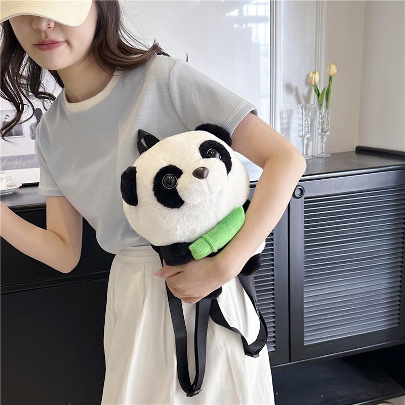 Cartoon Soft Fuzzy Panda Plush Backpack Adorable Bamboo Panda Doll Bag Portable School Travel Shoulder Bag Kawaii Style Gifts