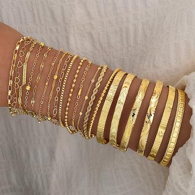 20 Stück Modische Goldfarbene Minimalistische Armreif-Armband-Set Vintage Boho Schlangenknochen-Kettenarmbänder für Damen Täglicher Schmuck Geschenk Neu