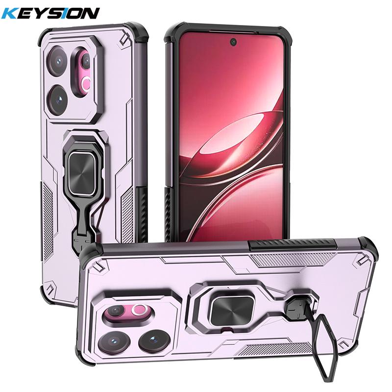 

KEYSION Противоударный бронированный чехол для VIVO V60 Мягкий силикон+ПК Вертикальная металлическая подставка-кольцо для телефона Задняя крышка для VIVO V60 5G for VIVO V60 фиолетовый