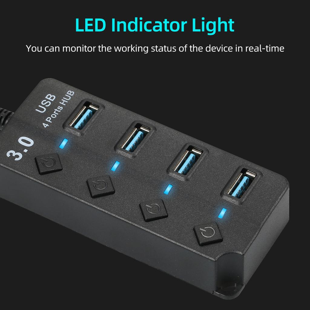 4 in 1 High speed USB3.0 Hub Converter with 4 USB3.0 Expansion Ports Independent Power Switches Support Mouse Keyboard