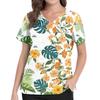 Women Nurse Scrub Top Hawaiian Print V Neck Short Sleeve Medical Uniform Shirt with Pockets and Side Slits for Healthcare Professionals