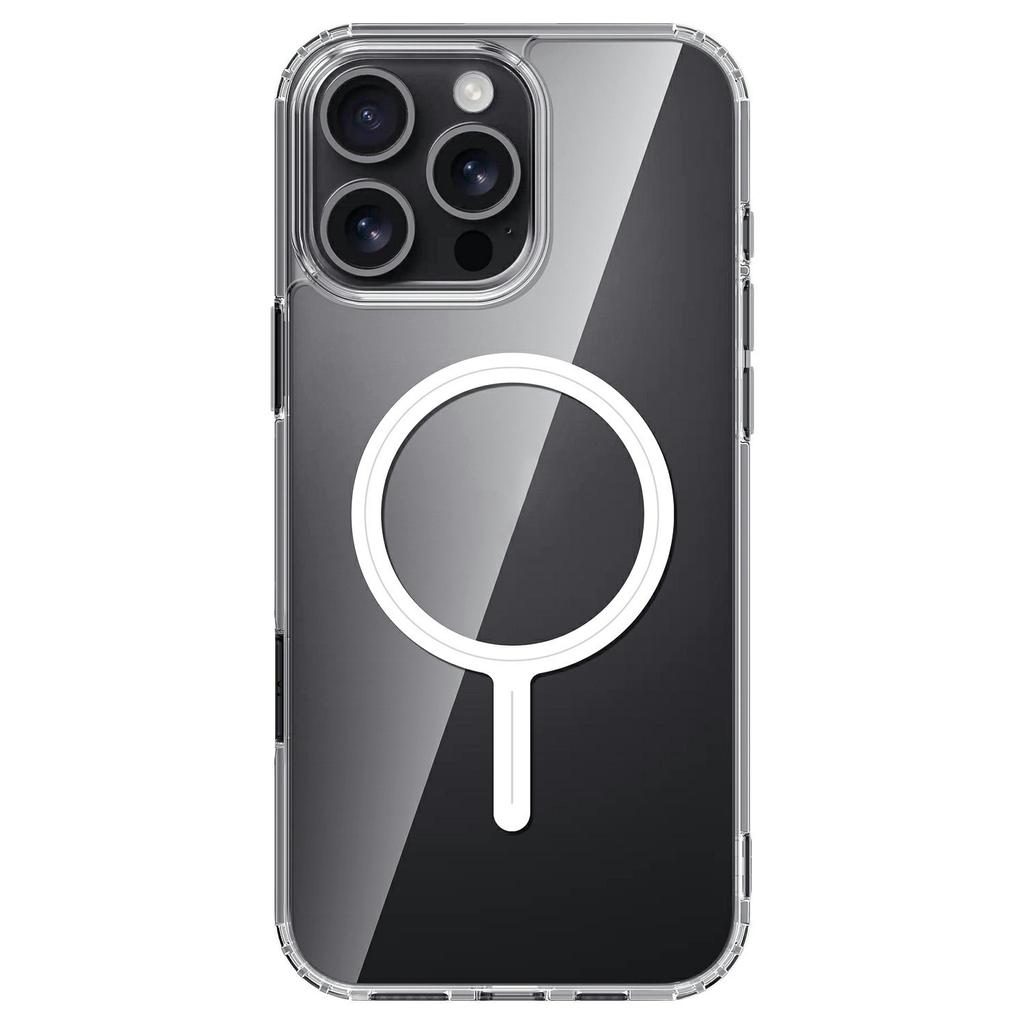 For iPhone 16 Pro Max Magnetic Case TPU+Acrylic Clear Phone Back Cover