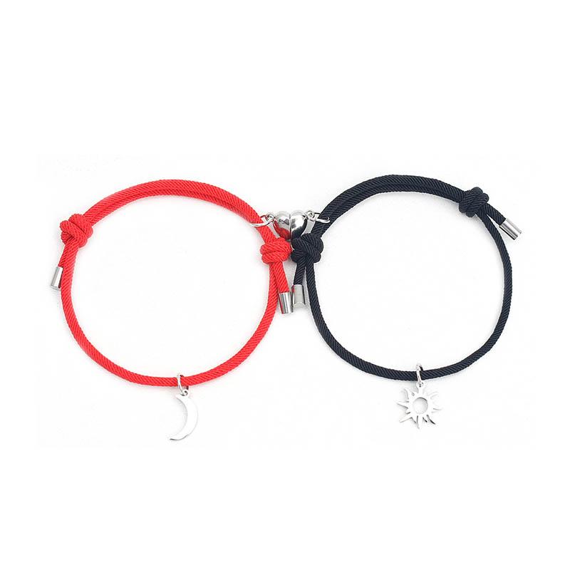 Romantic Couple Bracelet 2Pcs/Set Heart Magentic Matching Braclet Valentine Day Gift Paired Sun Moon Relationship Love Braslet