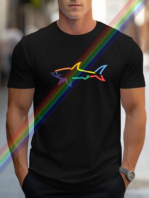 2024 Summer New Luxury Men's Fashion Shark Print T-shirt Pure Cotton Crewneck Casual Trend Y2K High-end High Quality