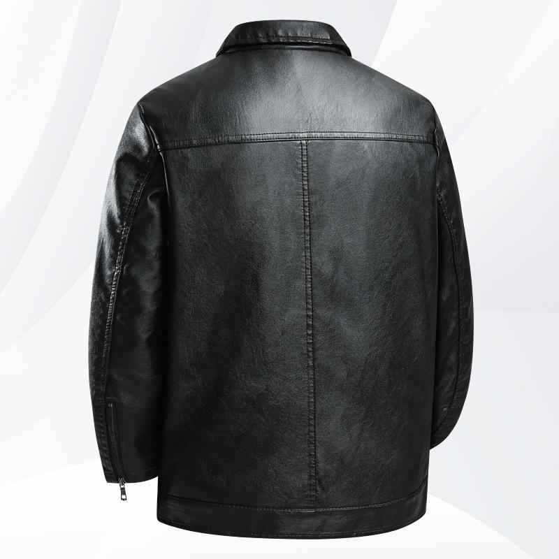 Men's Plus Size Leather Jacket - Autumn/Winter Loose Fit with Turn-down Collar