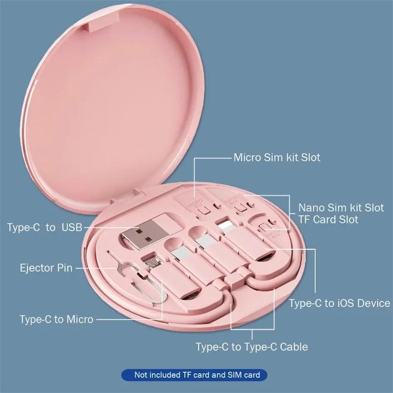 Cavo di ricarica rapida da 60 W Cavo dati USB 3 in 1 con scatola di archiviazione Adattatore di ricarica multi USB compatibile con Type-C Lightning