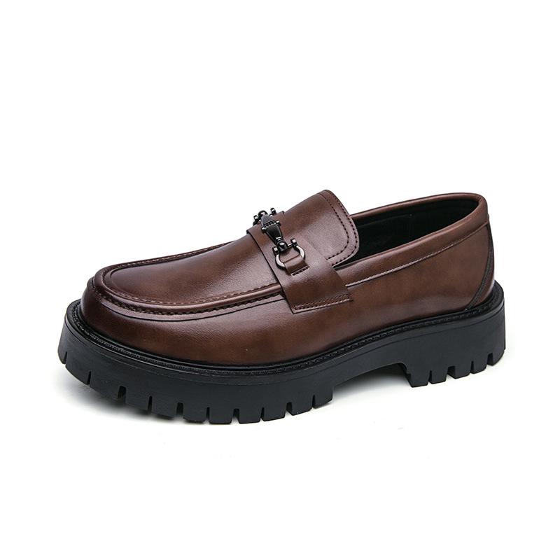 Men s Thick-Soled Patent Leather Height-Increasing Loafers with Chunky Heel 45