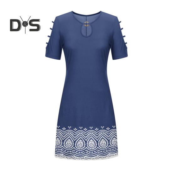 

Женское летнее мини-платье с открытыми плечами, бохо, короткий рукав, круглый вырез, платье А-силуэта, повседневный свободный пляжный сарафан для офиса, вечеринки, отпуска S темно-синий