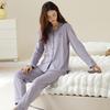 Pajamas women's pure cotton new long-sleeved trousers spring and autumn cardigan lapel can be worn out set loungewear two-piece set