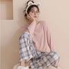 Lässiges Pyjama-Set Damen Vergrößertes Weiches Langarm-T-Shirt und Karohose Bequeme Loungewear 2-teiliges Set Damen Übergröße 2-teiliges Set