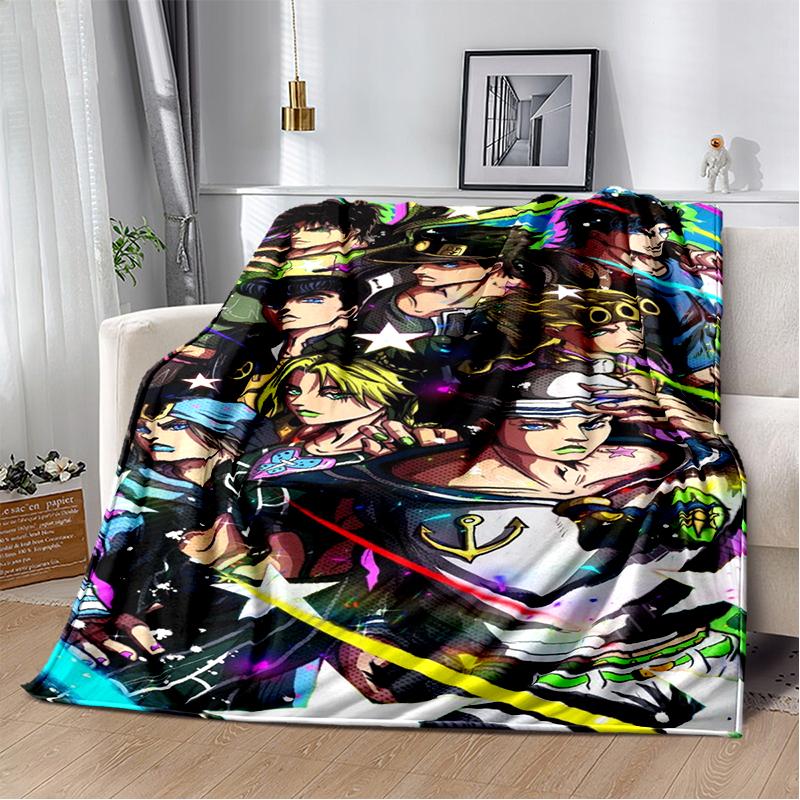 3D Jojo's Bizarre Adventure Cartoon Anime Blanket,Soft Throw Blanket for Home Bedroom Bed Sofa Travel Picnic Office Cover Kids