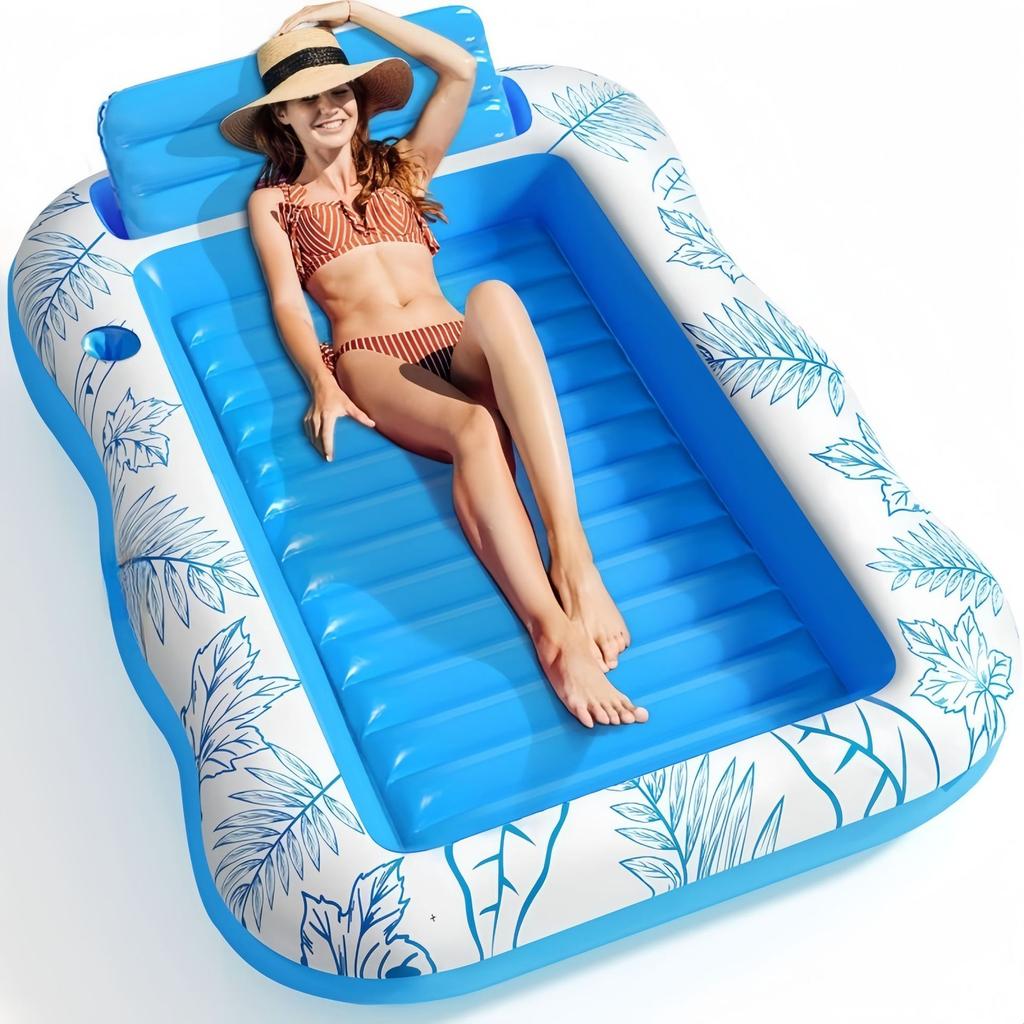 2026 popular water inflatable floating bed, backrest inflatable floating row water deck chair, double maple leaf floating bed