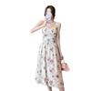 Romantic Coffee Break Dress Suspender Rose French Waist Floral Seaside Vacation Fairy Trendy