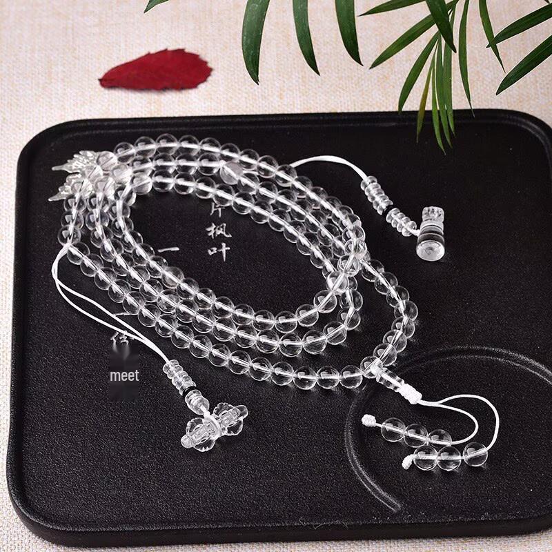 Natural White Crystal Buddhist Beads with Vajra Pestle - Elegant and Clear