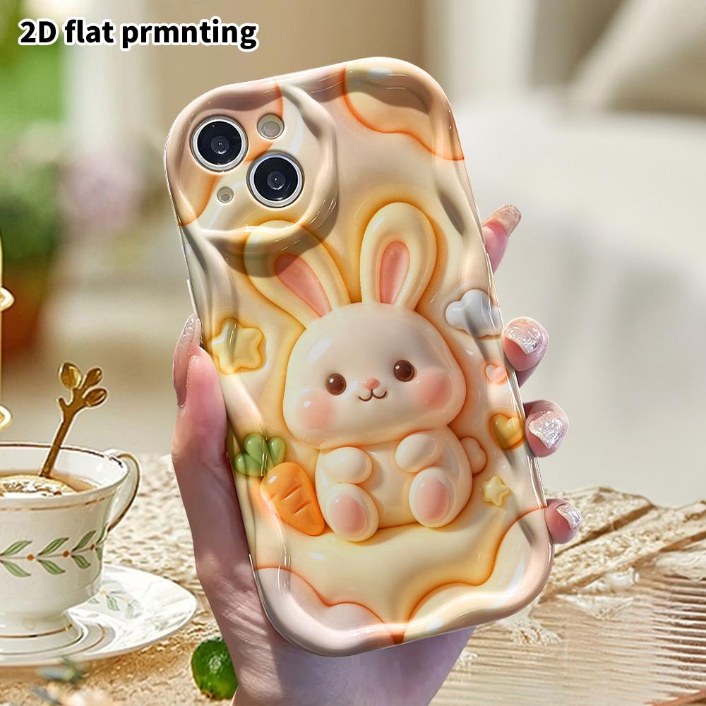 Phone Case: 2D Flat Design, Fits iPhone 18 17 16 15 14 13 Pro, Milky White Rabbit, Perfect Christmas and Halloween Holiday Gift