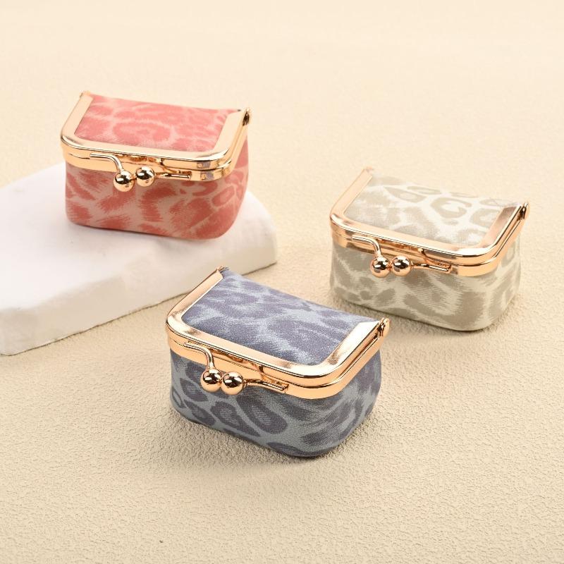 Mini PU Leather Kiss Lock Jewelry Box Leopard Pattern Portable Earphone Storage Case Coin Purse Ring Necklace Travel Organizer for Women
