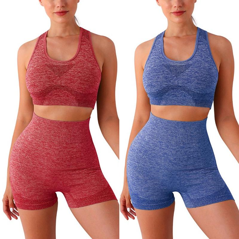 Sports and Fitness Tank Top Shorts Two-Piece Set of Tummy-Tucking Breathable Elastic Hip-Lifting Peach Trousers Quick-Drying Yog
