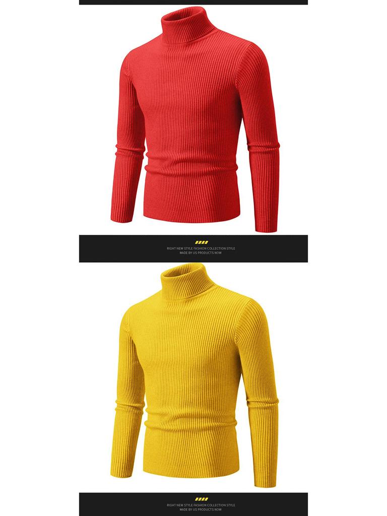 Men's Retro Solid Color Slim Turtleneck Sweater - Versatile Inner or Outer Wear, Thin Knit Design
