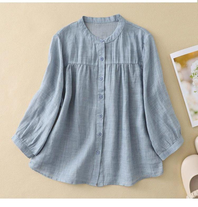 Versatile Women's Seven-Sleeve Cotton Linen Summer Blouse