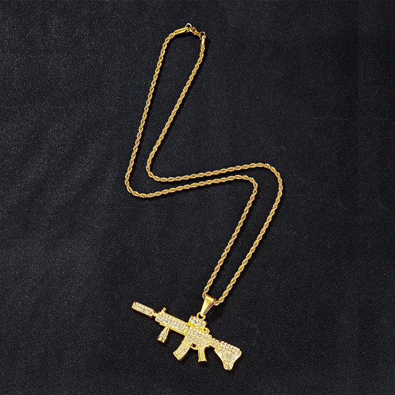 Pendente Lusso Uomo Hip Hop Fucile M4 con Lega Piena di Diamanti