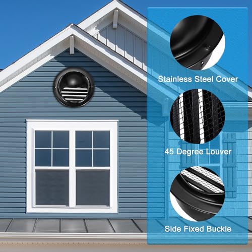 PATIKIL 200mm Round Louver with Mesh, 201 Stainless Steel Air Vent Cover, Natural Ventilation, Home Renovation, Bathroom, Kitchen, Wall-Mounted, Black