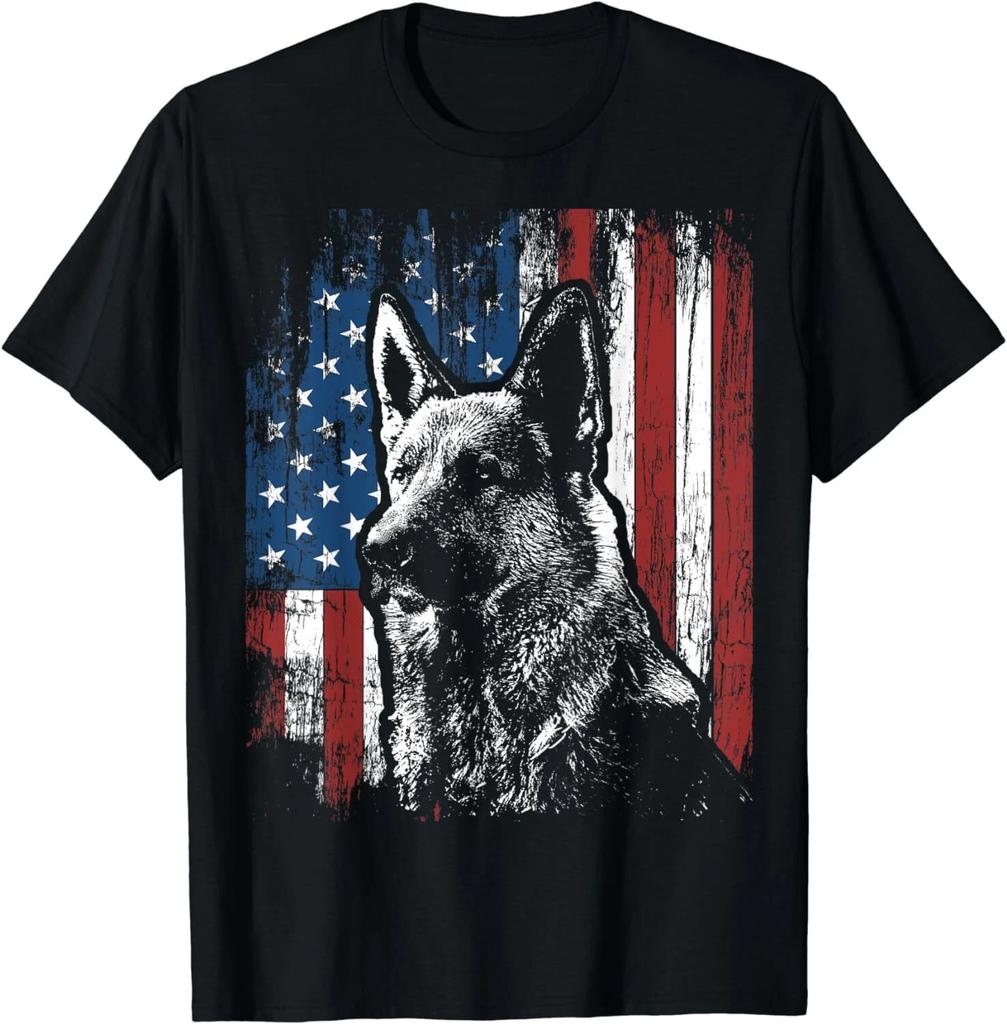 Patriotic German Shepherd American Flag Dog Funny Gift Unisex T-Shirt