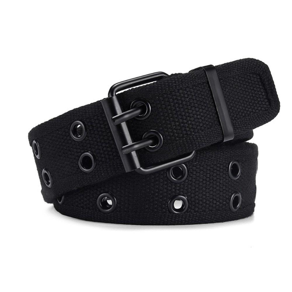 Woven Canvas Waist Belt Metal Buckle Woven Belts Versatile Double Row Buckle Belt Leisure Wear