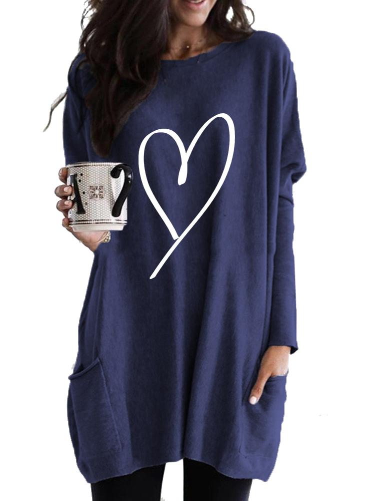 Women's Sweatshirt Women's Long Tunic with Pockets Loose Fit Fashion Printed Logn Sleeve Top