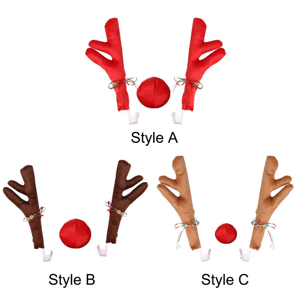 Generic Car Reindeer Antler Kit with Red Nose Decorative Vehicle Decor Easy to Install Christmas Decorations Auto Accessories