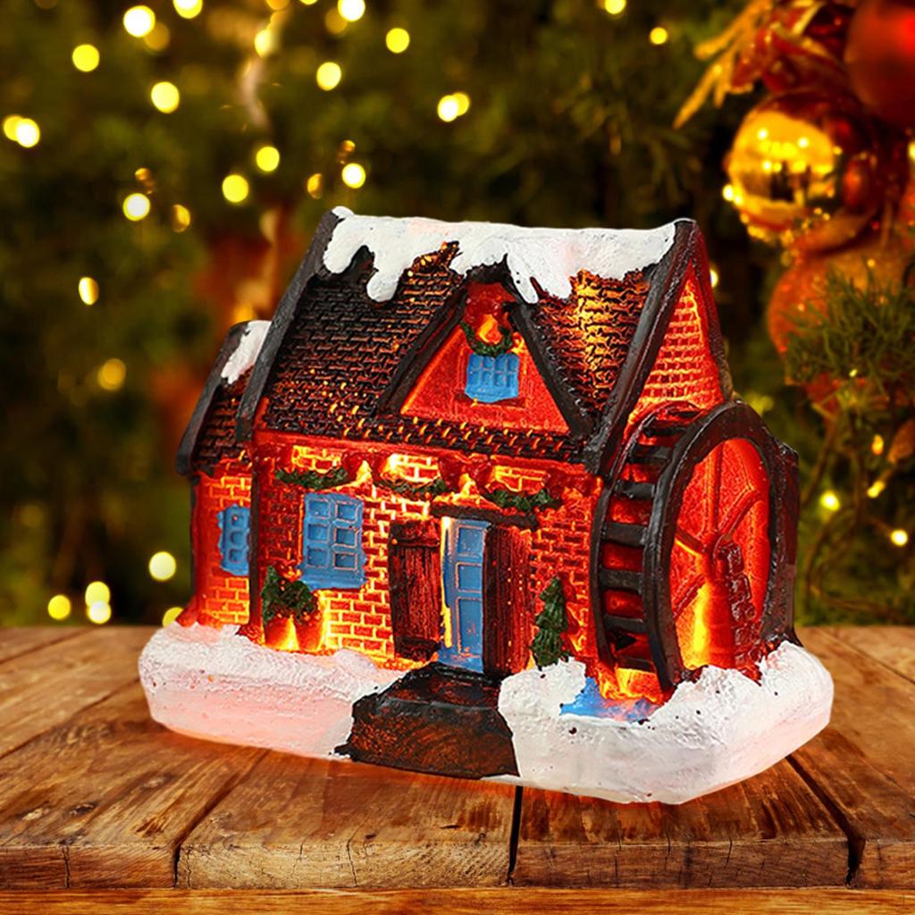 Christmas Snow House Figurine Figurines Decoration Birthday Gift Village Scene for Desktop